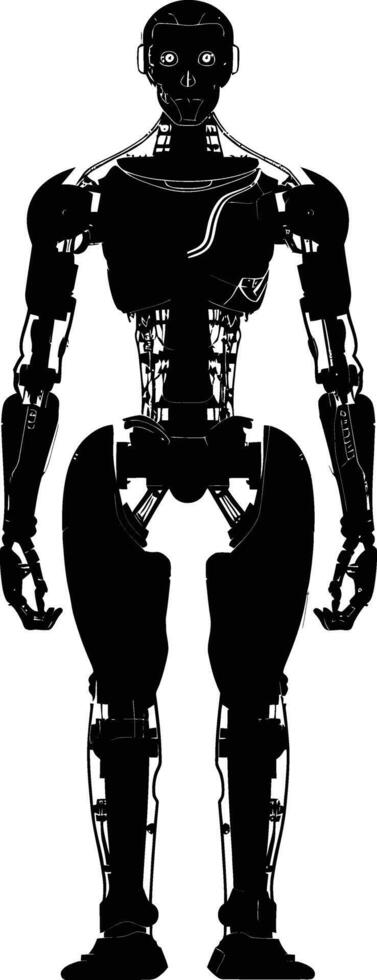 AI generated Silhouette robot character black color only full body vector