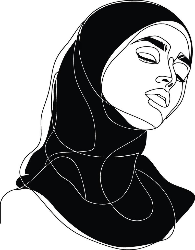 AI generated aesthetic women hijab continuous line art style symbol of women days vector