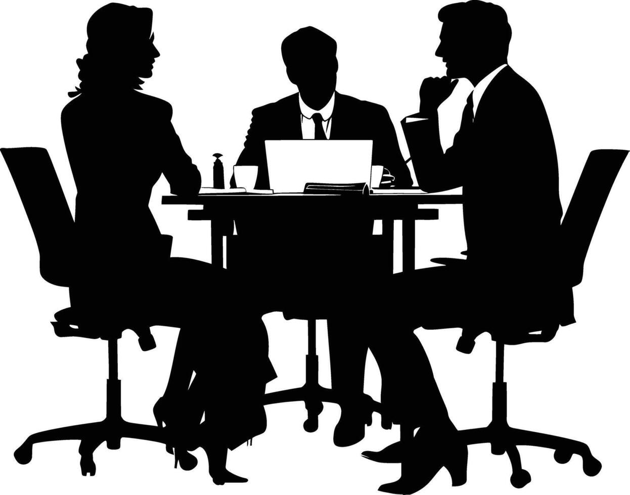 AI generated Silhouette office employees discussing at work desk black color only vector