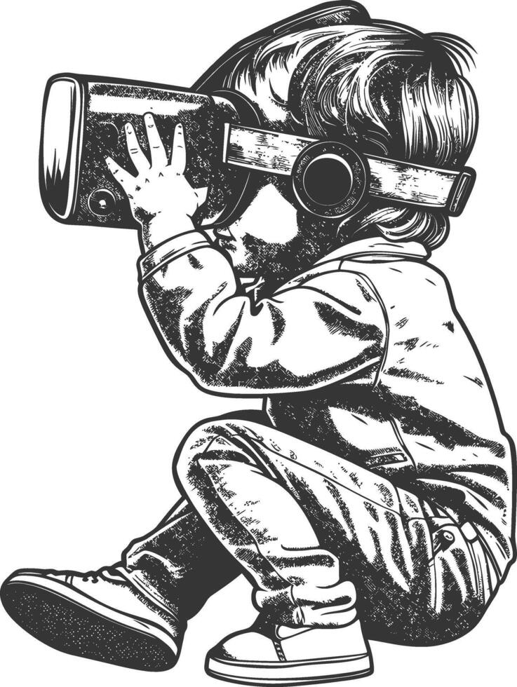 AI generated Child playing virtual reality headset black color only vector
