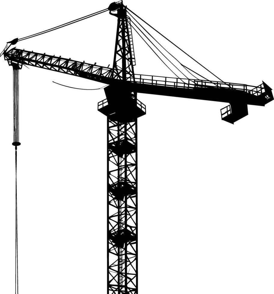 AI generated Silhouette Rail Mounted Tower Crane Industrial Heavy Equipment Black Color Only vector