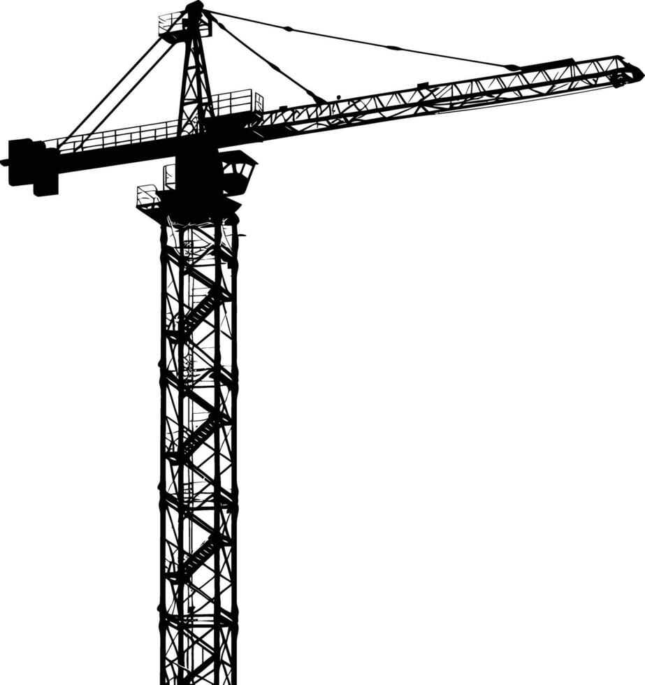 AI generated Silhouette Rail Mounted Tower Crane Industrial Heavy Equipment Black Color Only vector