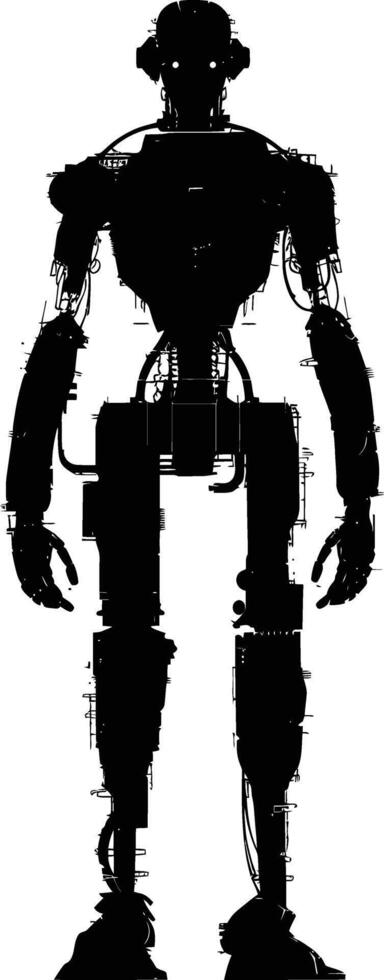 ai generado silueta robot personaje negro color solamente lleno cuerpo vector