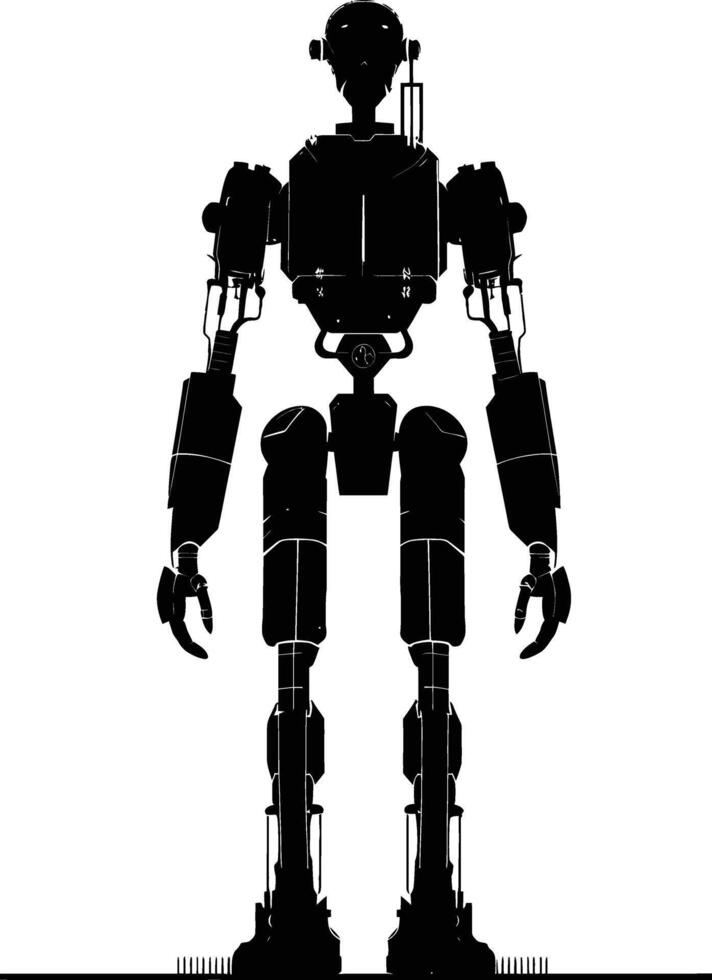 AI generated Silhouette robot character black color only full body vector