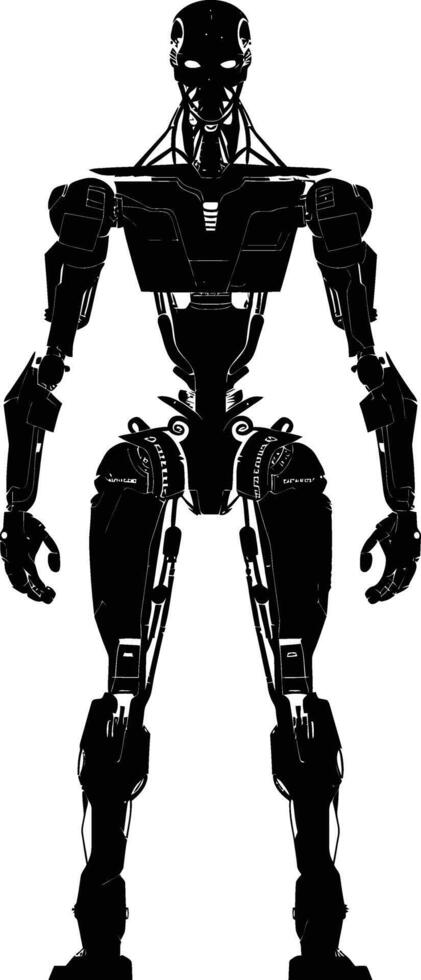 ai generado silueta robot personaje negro color solamente lleno cuerpo vector