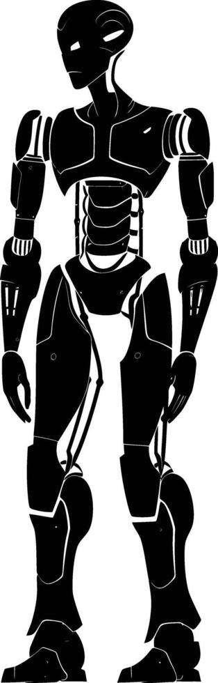 AI generated Silhouette robot character black color only full body vector