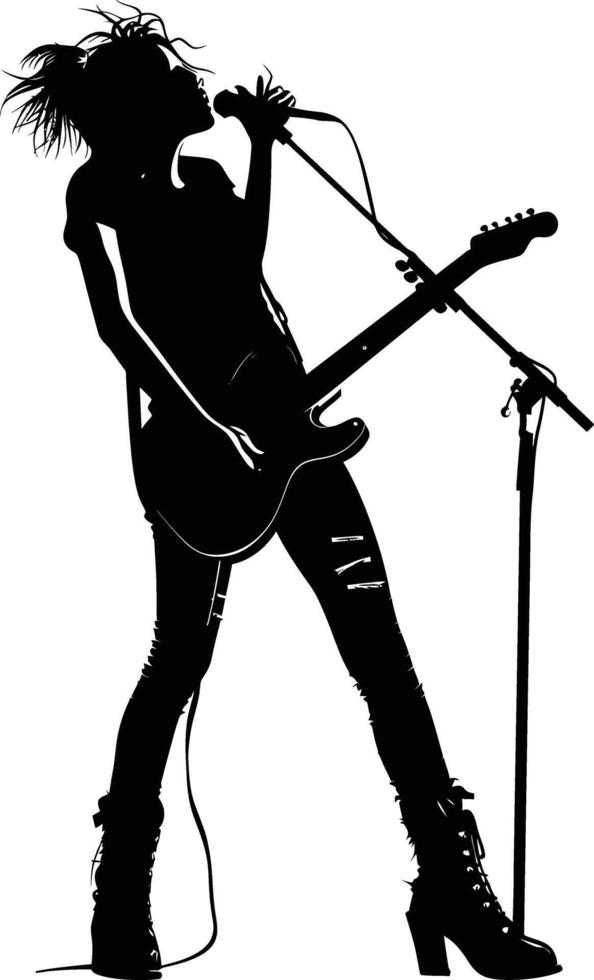 AI generated Silhouette lady rocker in perform black color only full body vector