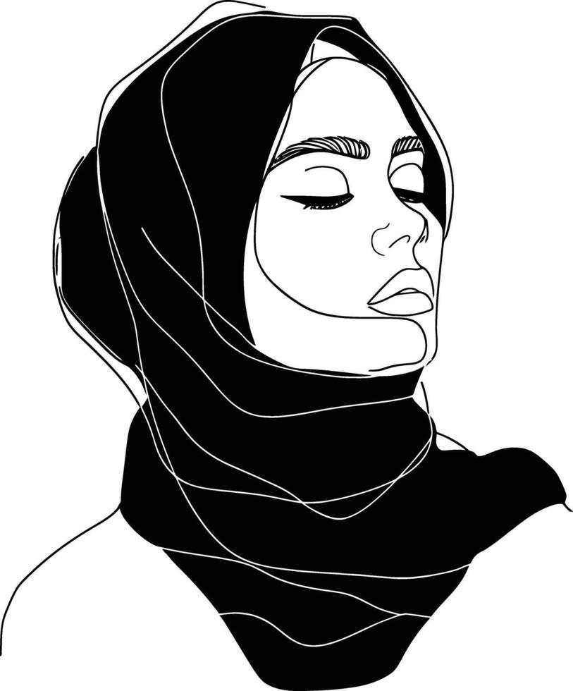 AI generated aesthetic women hijab continuous line art style symbol of women days vector