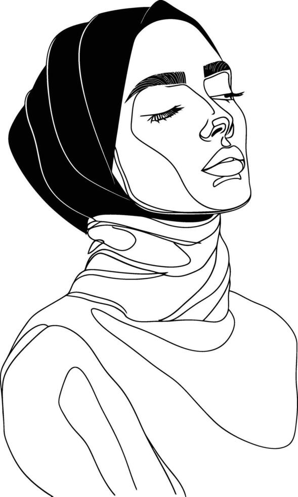 AI generated aesthetic women hijab continuous line art style symbol of women days vector