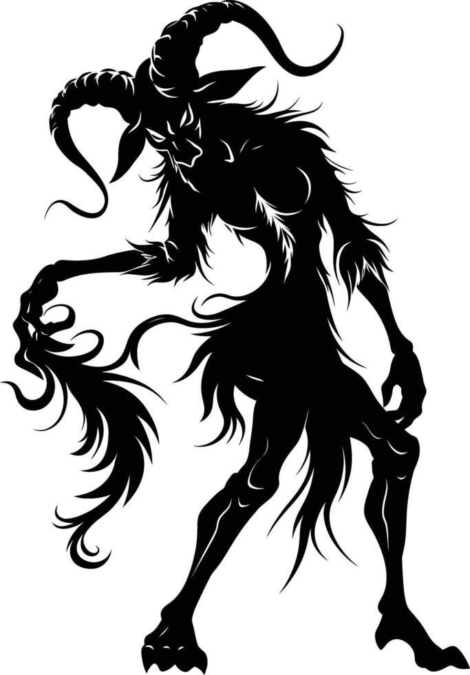 AI generated Silhouette satyr ancient mythology creature black color only full body vector