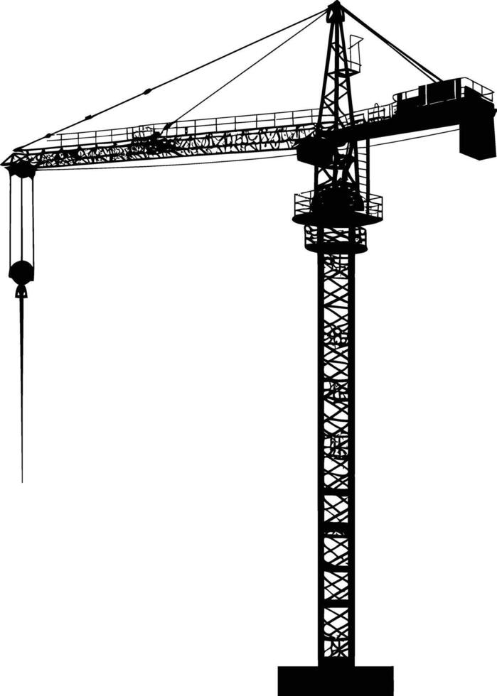 AI generated Silhouette Rail Mounted Tower Crane Industrial Heavy Equipment Black Color Only vector