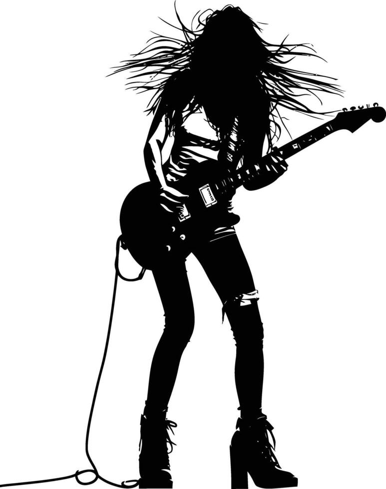 AI generated Silhouette lady rocker in perform black color only full body vector