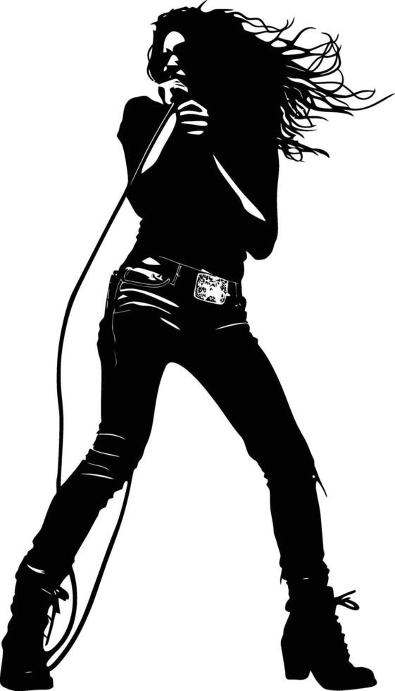 AI generated Silhouette lady rocker in perform black color only full body vector