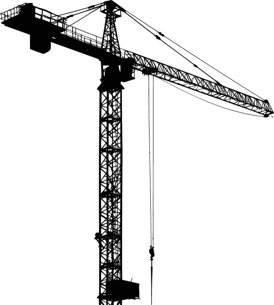 AI generated Silhouette Rail Mounted Tower Crane Industrial Heavy Equipment Black Color Only vector