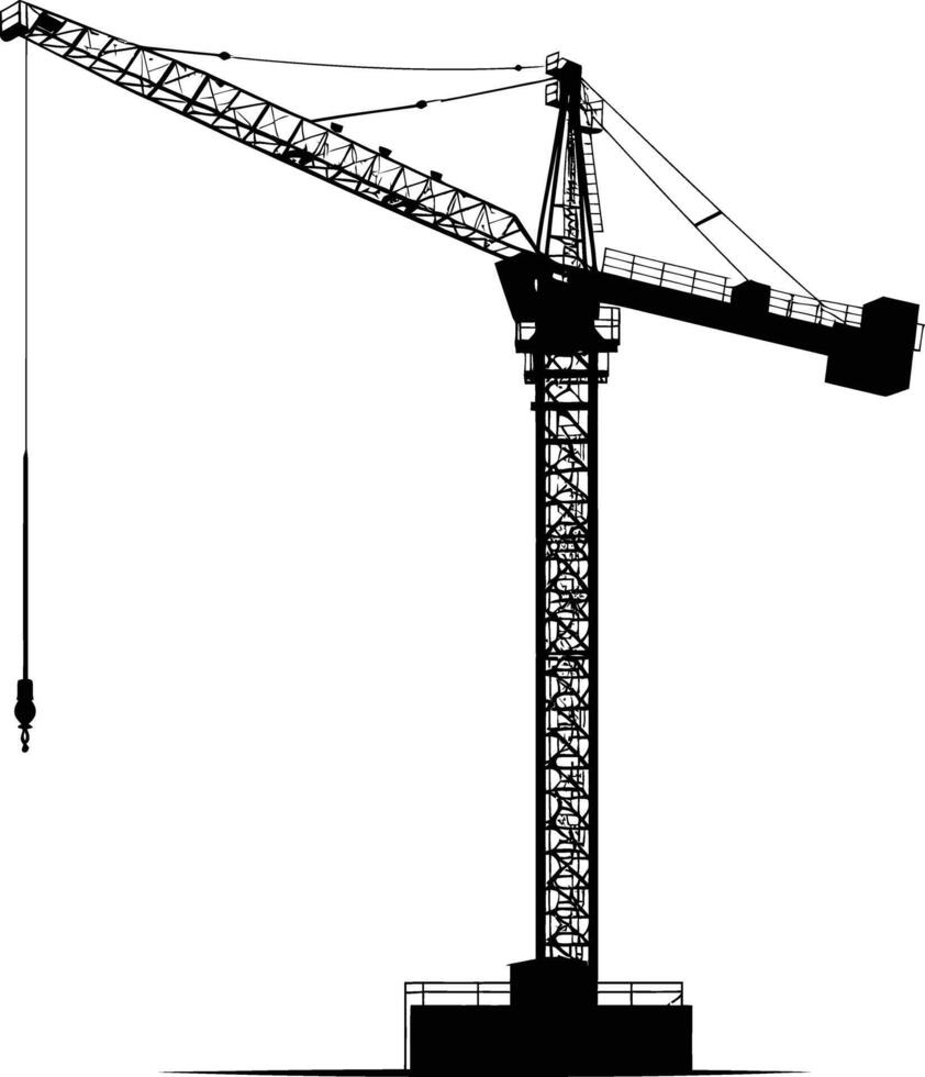 AI generated Silhouette Rail Mounted Tower Crane Industrial Heavy Equipment Black Color Only vector