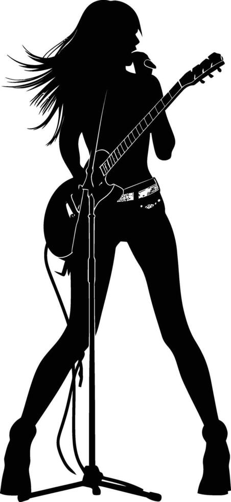 AI generated Silhouette lady rocker in perform black color only full body vector