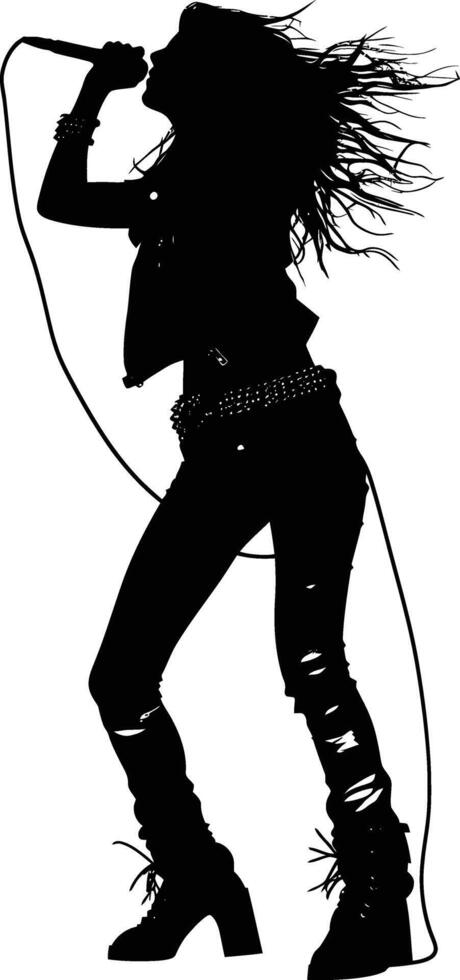 AI generated Silhouette lady rocker in perform black color only full body vector