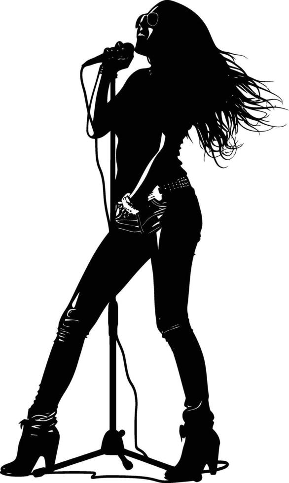 AI generated Silhouette lady rocker in perform black color only full body vector