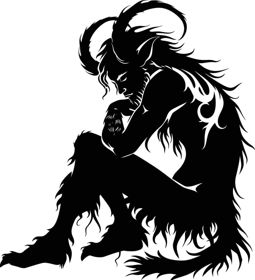 AI generated Silhouette satyr ancient mythology creature black color only full body vector