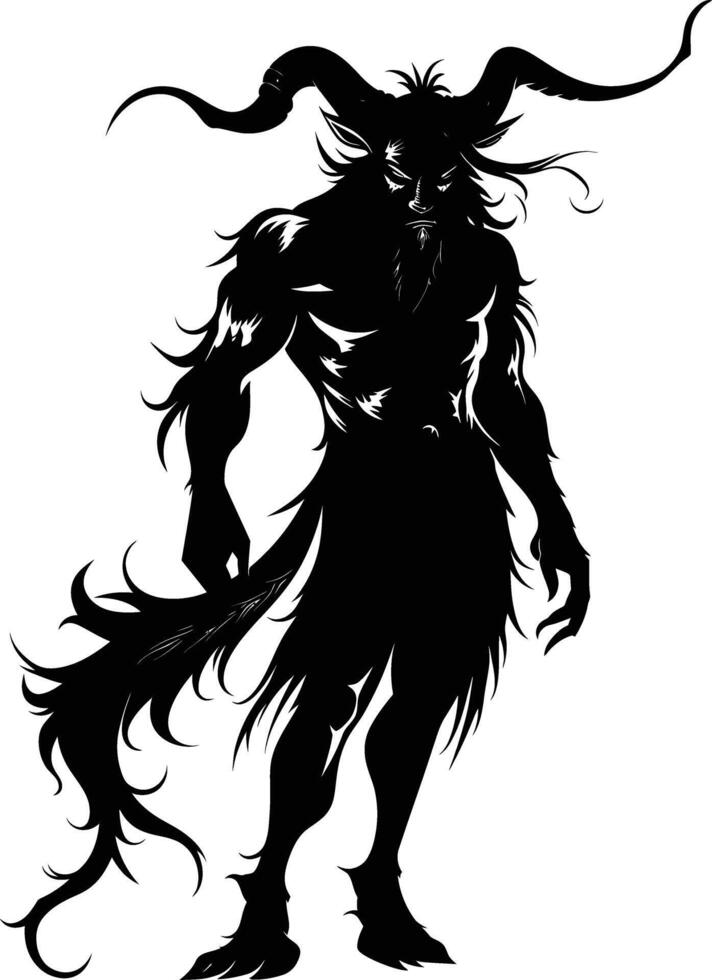 AI generated Silhouette satyr ancient mythology creature black color only full body vector