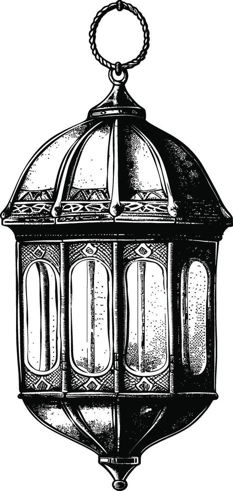 AI generated arabic lantern illustration with engraving style black color only vector