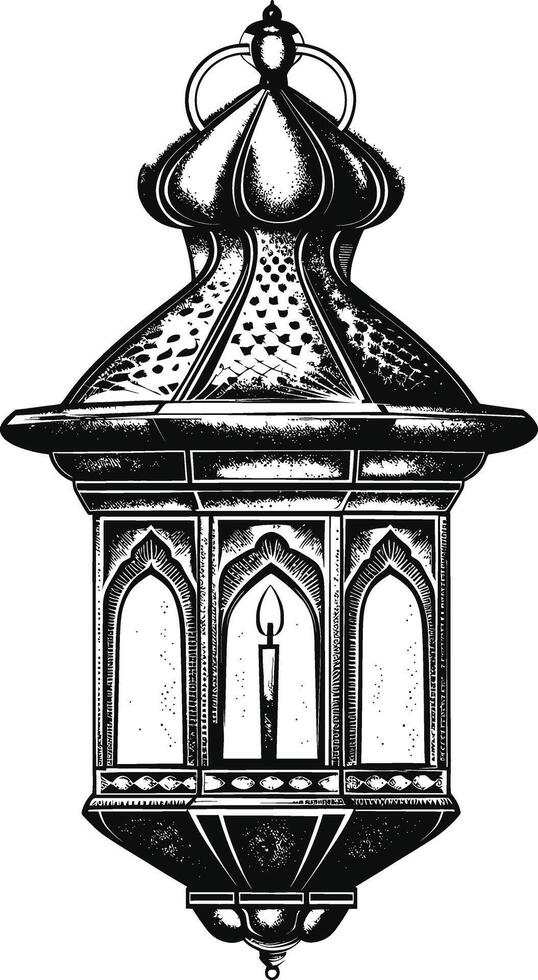 AI generated arabic lantern illustration with engraving style black color only vector