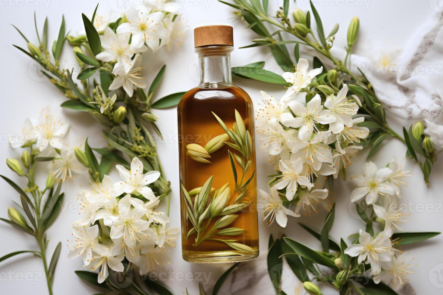 AI generated vanilla oil extract with isolated table professional photography photo