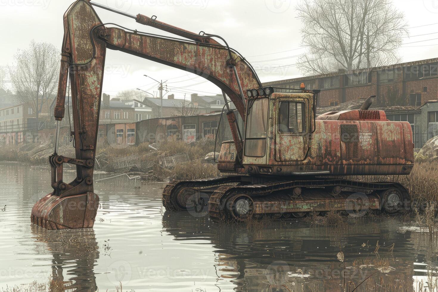 AI generated An excavator digging dirt on a construction professional photography photo