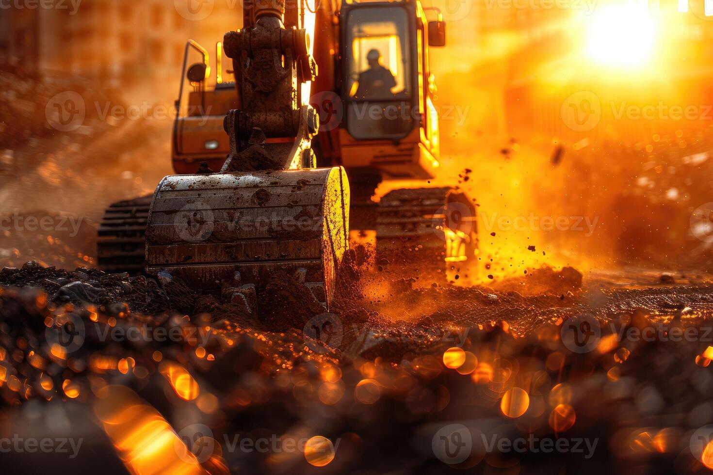 AI generated An excavator digging dirt on a construction professional photography photo