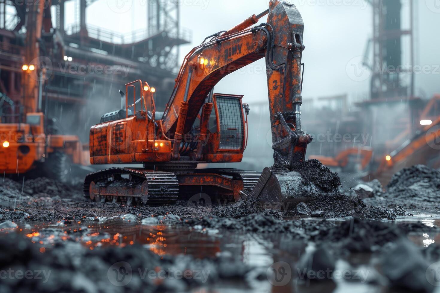 AI generated An excavator digging dirt on a construction professional photography photo