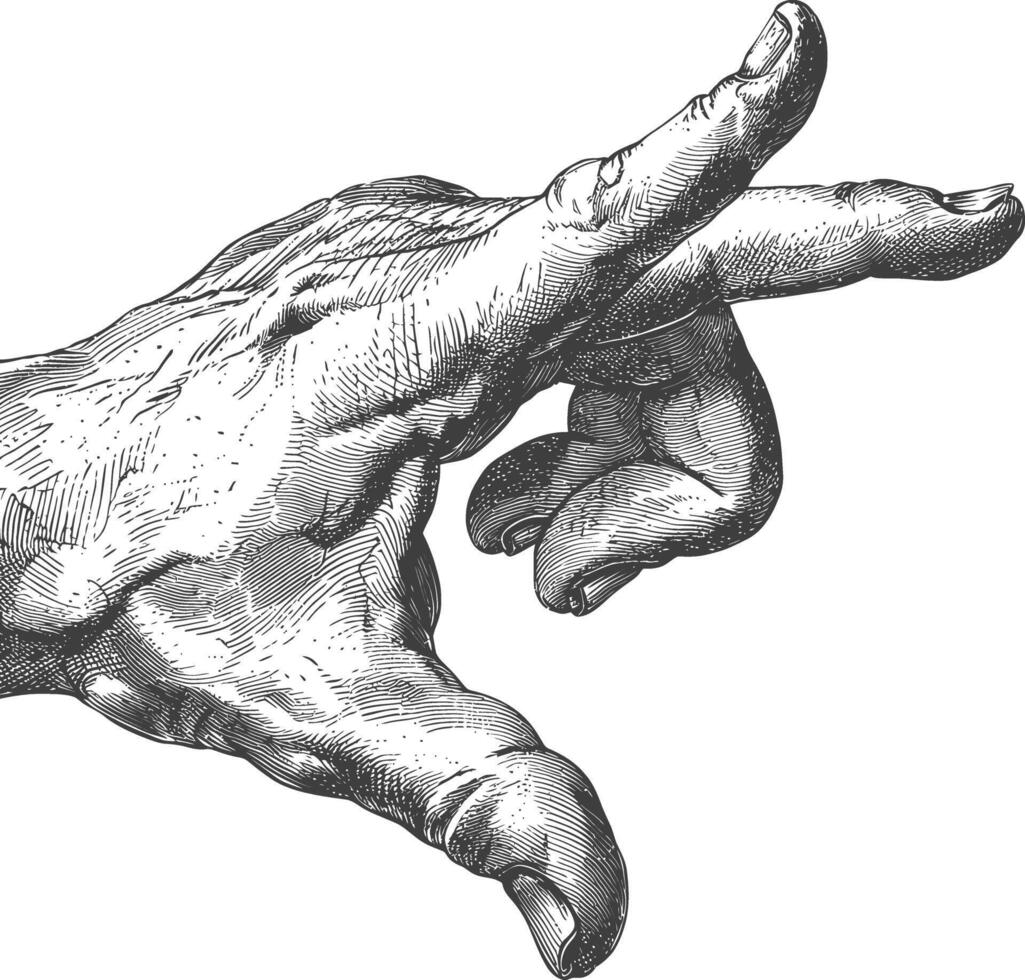 AI generated hand gesture in old engraving style for drawing reference vector