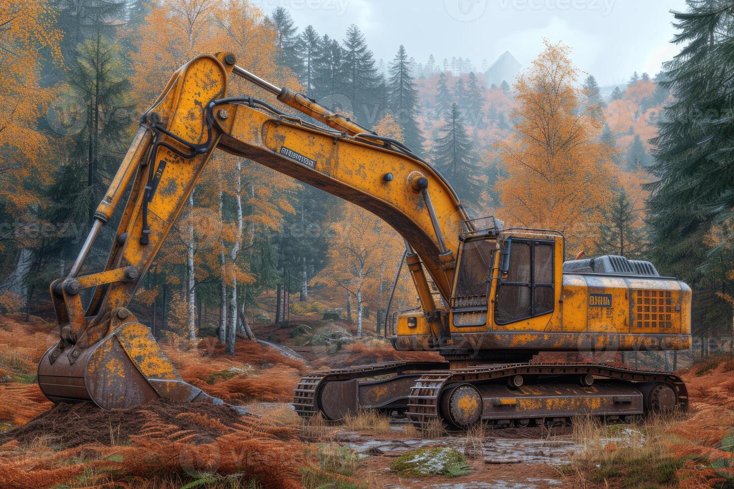 AI generated An excavator digging dirt on a construction professional photography photo