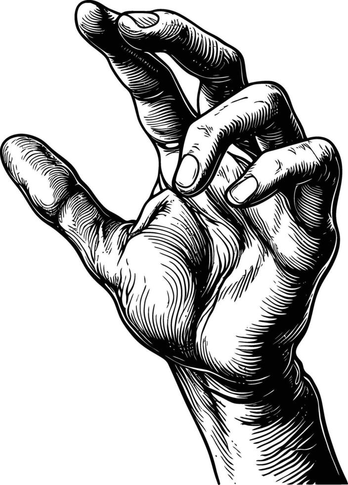 AI generated hand gesture in old engraving style for drawing reference vector