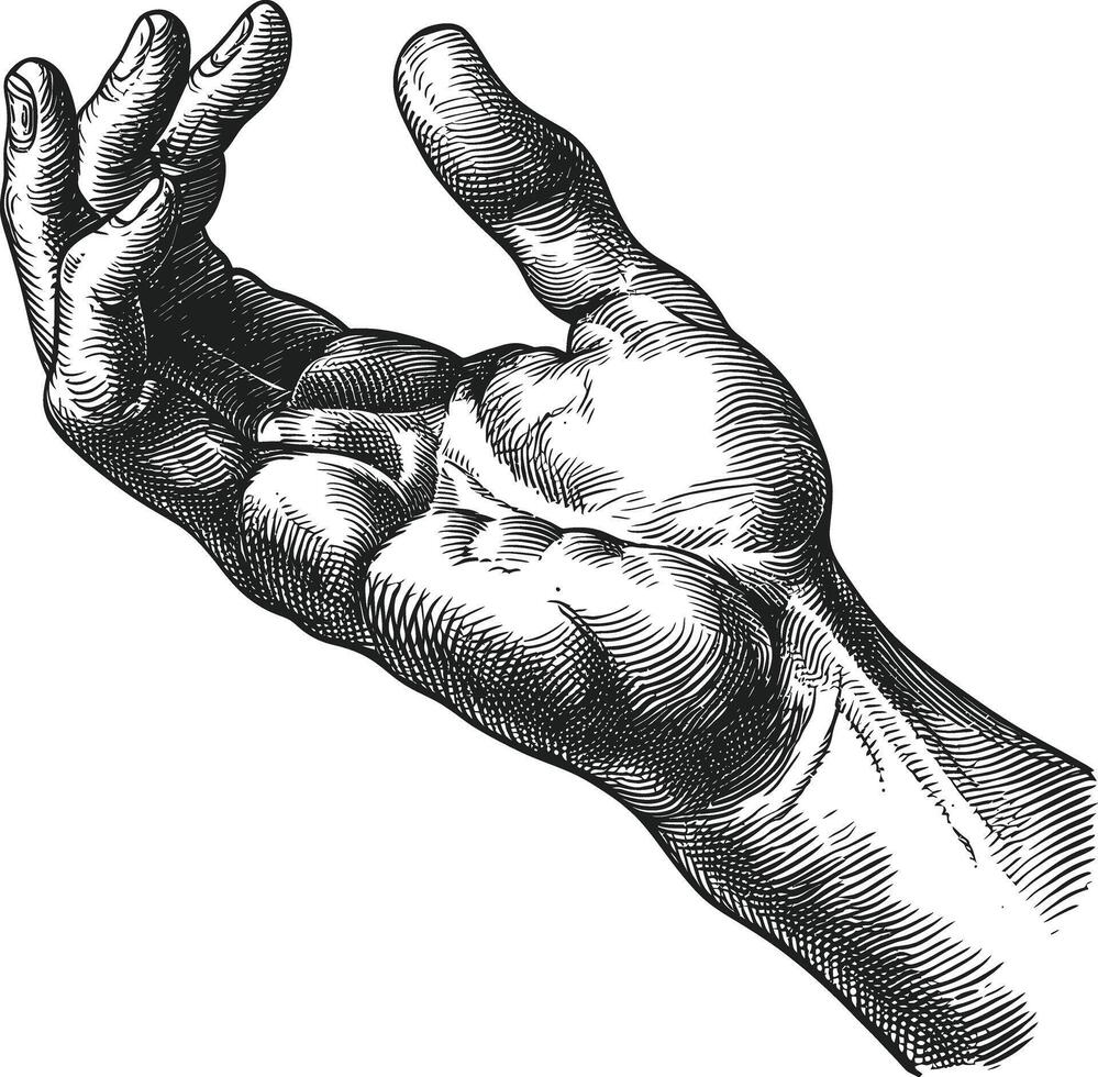 AI generated hand gesture in old engraving style for drawing reference vector