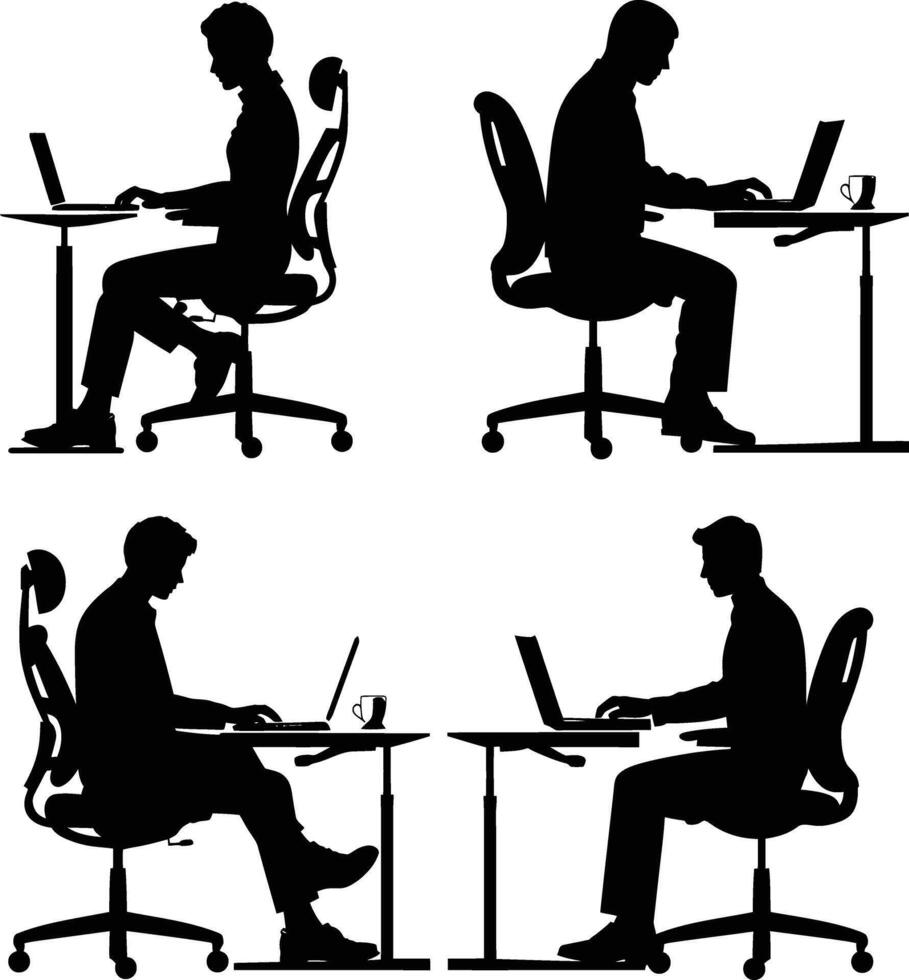 AI generated Silhouette Office Desk With Laptop people Work inside vector
