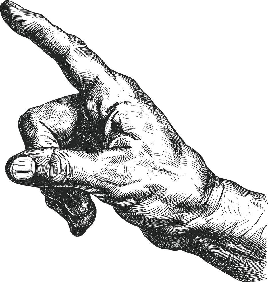 AI generated hand gesture in old engraving style for drawing reference vector