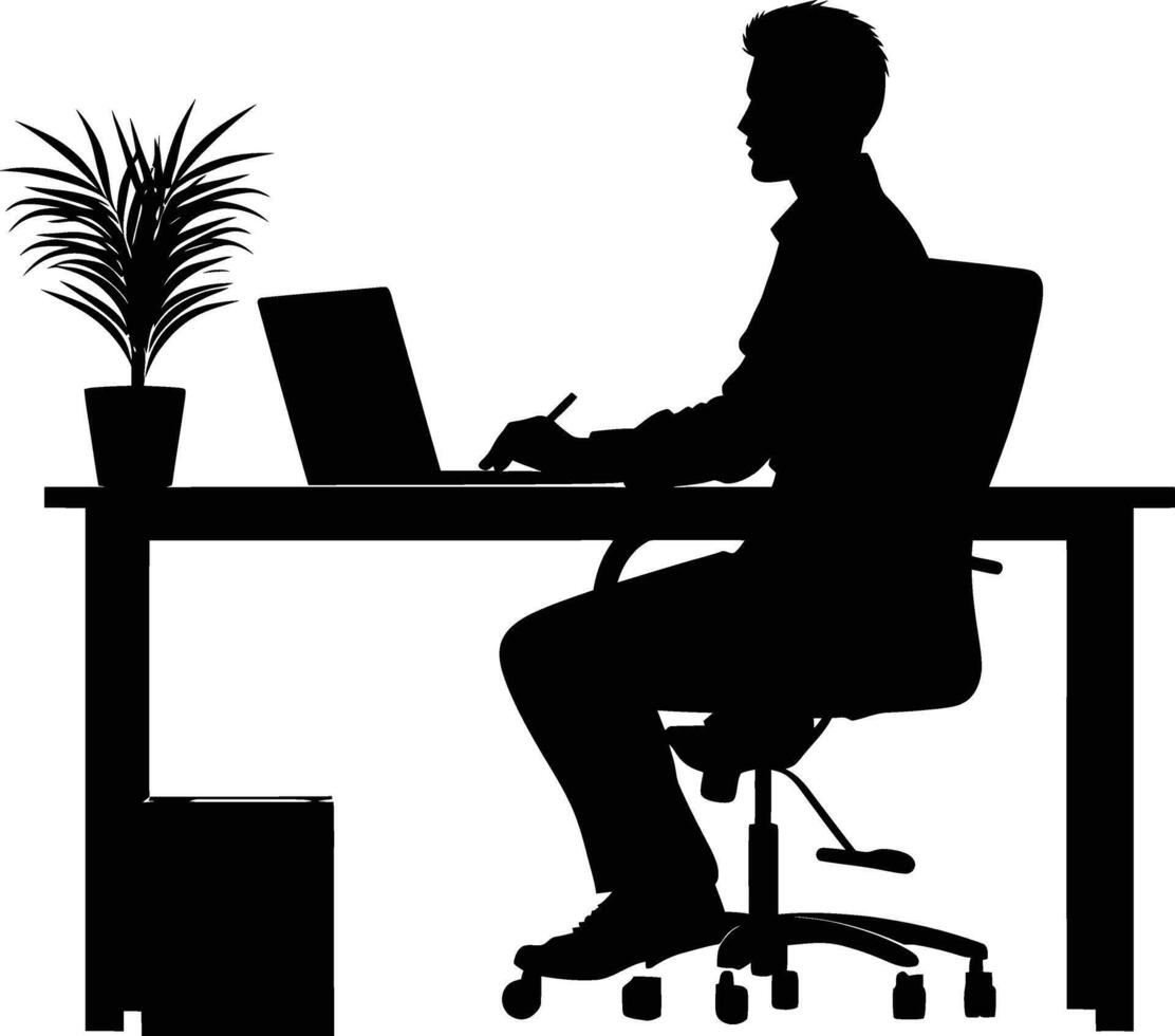 AI generated Silhouette Office Desk With Laptop people Work inside vector