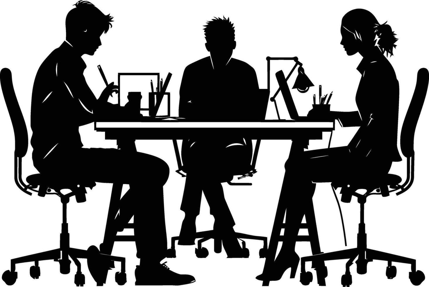 AI generated Silhouette Office Desk With Laptop people Work inside vector