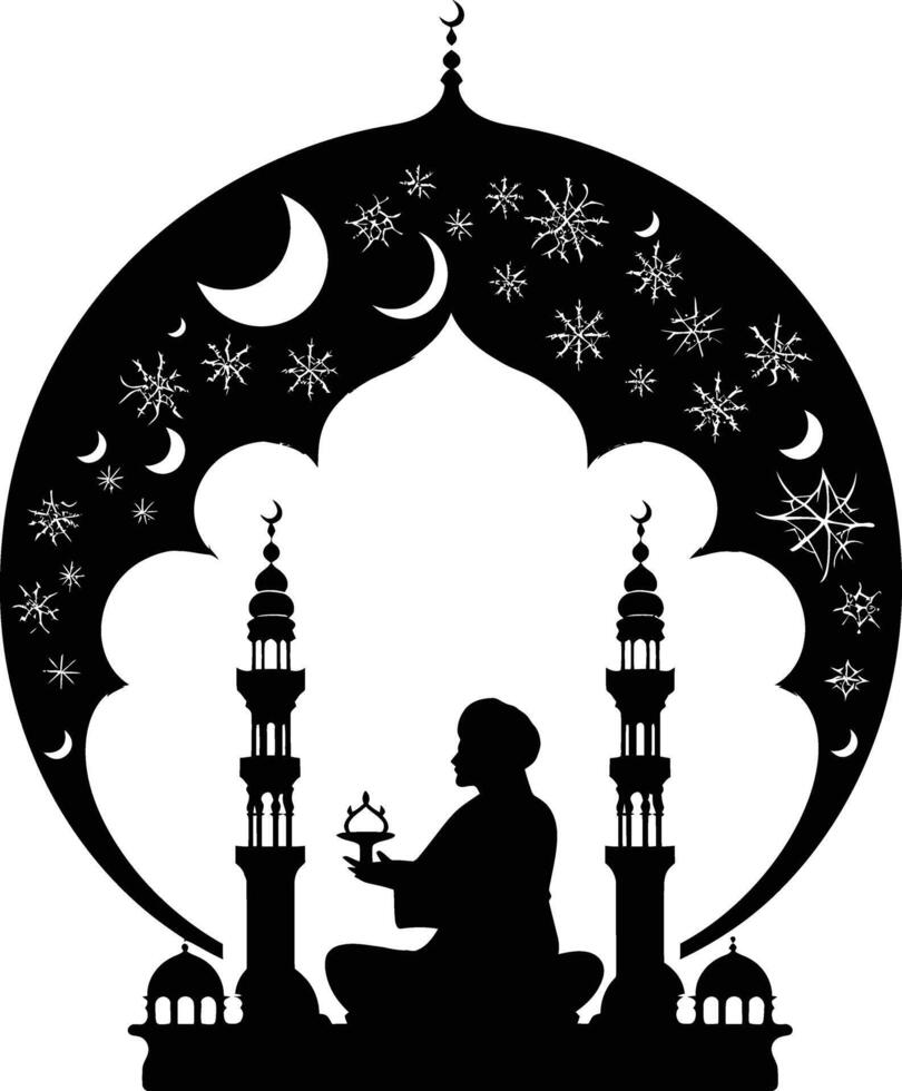 AI generated Silhouette Ramadan Kareem Islamic greeting card ideas vector