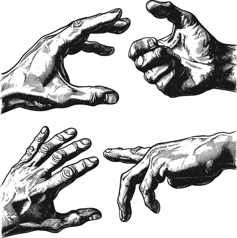 ai generado mano gesto en antiguo grabado estilo para dibujo referencia vector