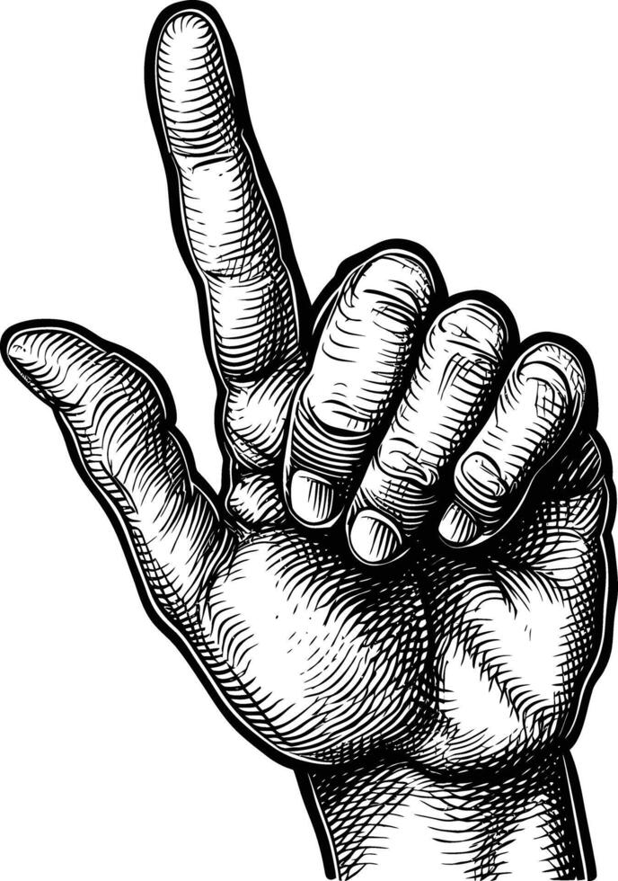 AI generated hand gesture in old engraving style for drawing reference vector