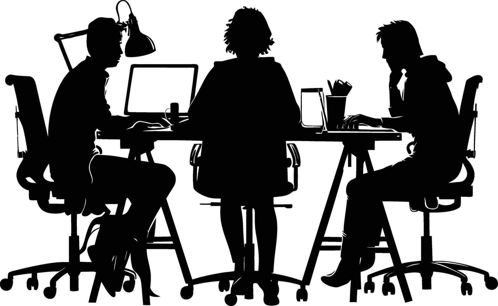 AI generated Silhouette Office Desk With Laptop people Work inside vector