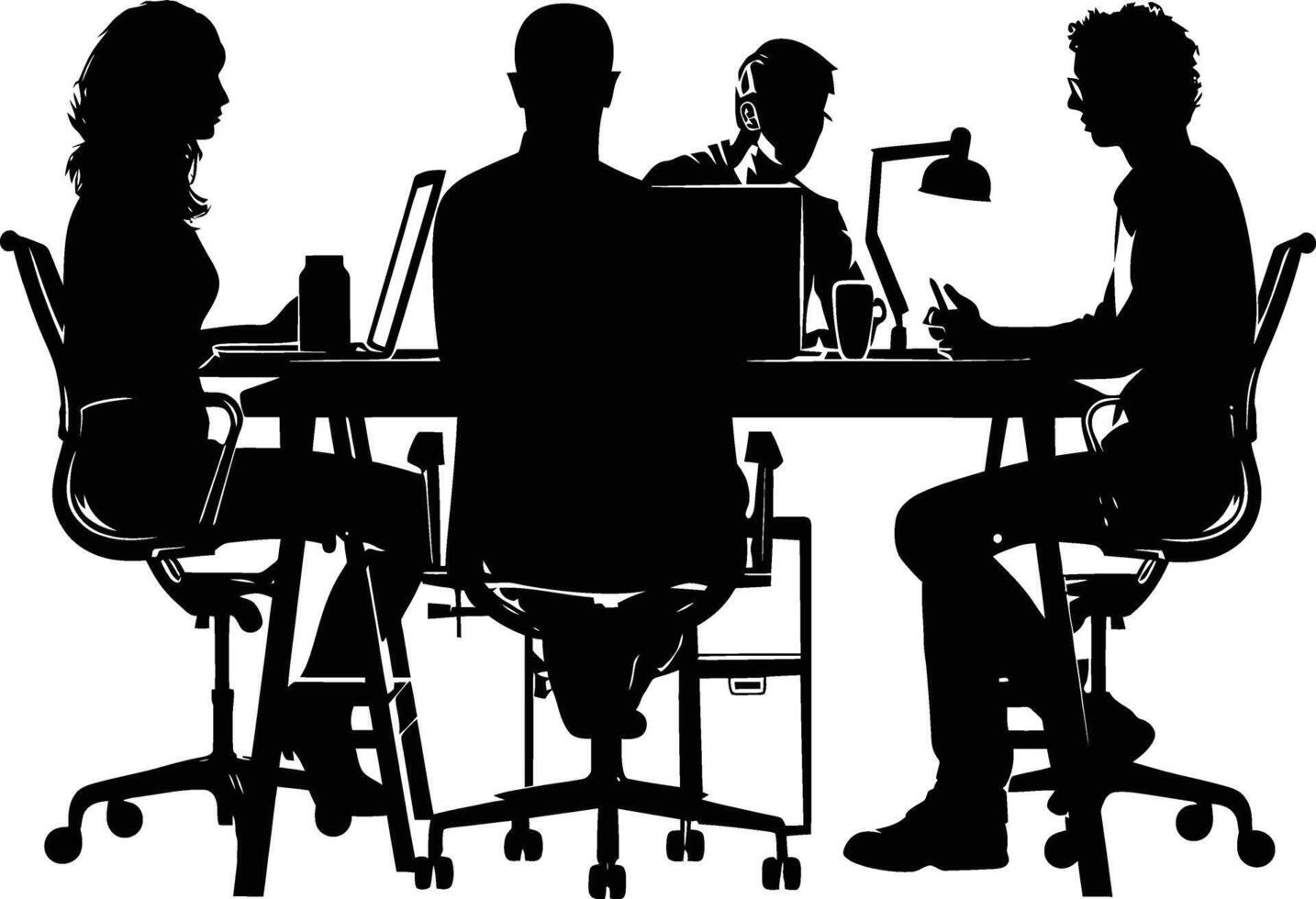 AI generated Silhouette Office Desk With Laptop people Work inside vector
