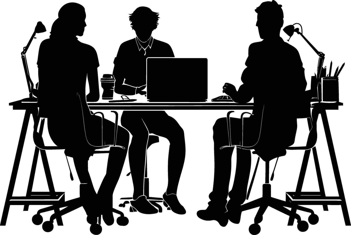 AI generated Silhouette Office Desk With Laptop people Work inside vector