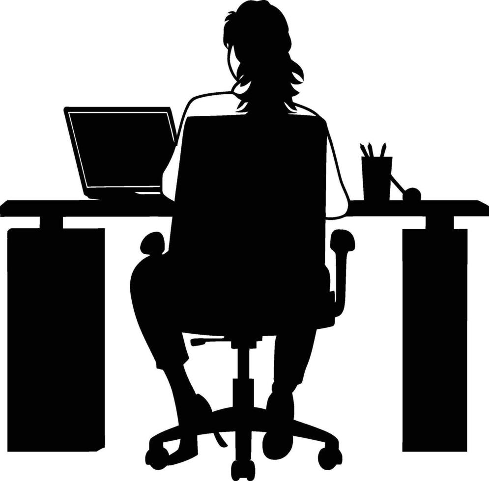 AI generated Silhouette Office Desk With Laptop people Work inside vector