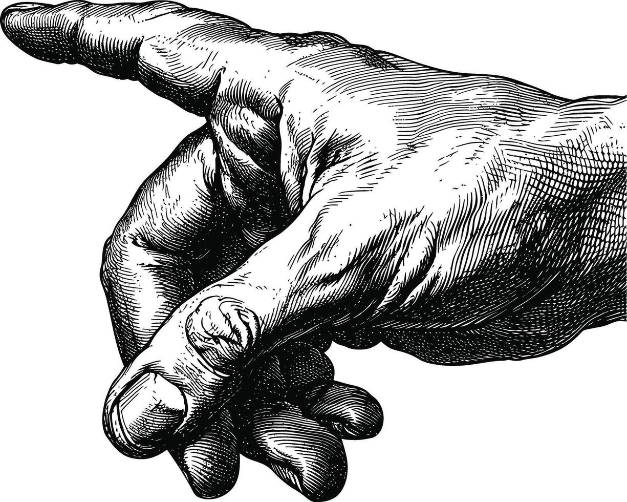 AI generated hand gesture in old engraving style for drawing reference vector