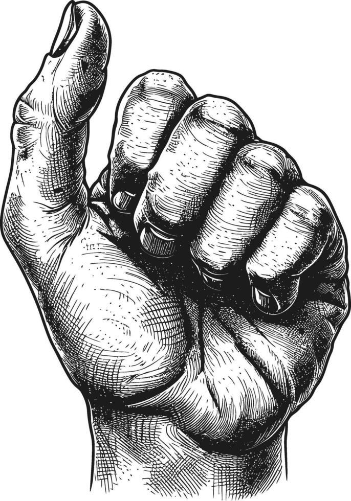 AI generated hand gesture in old engraving style for drawing reference vector