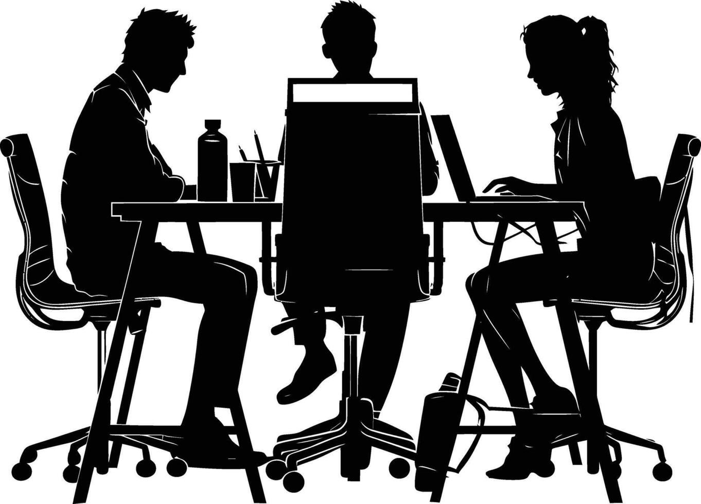 AI generated Silhouette Office Desk With Laptop people Work inside vector