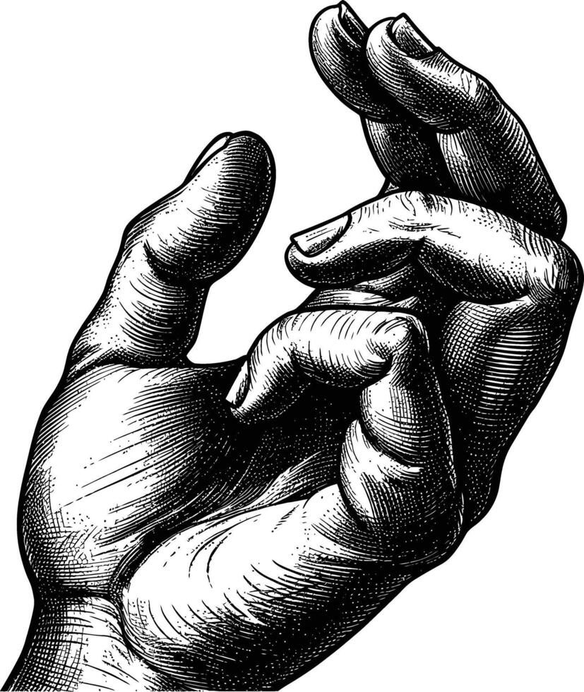 AI generated hand gesture in old engraving style for drawing reference vector