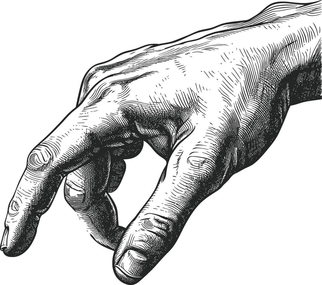 AI generated hand gesture in old engraving style for drawing reference vector